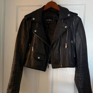 Sam Edelman Black Cropped Leather Moto Jacket